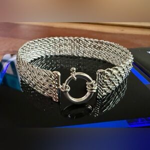 925 Sterling Silver Domed Tapestry Design Bracelet